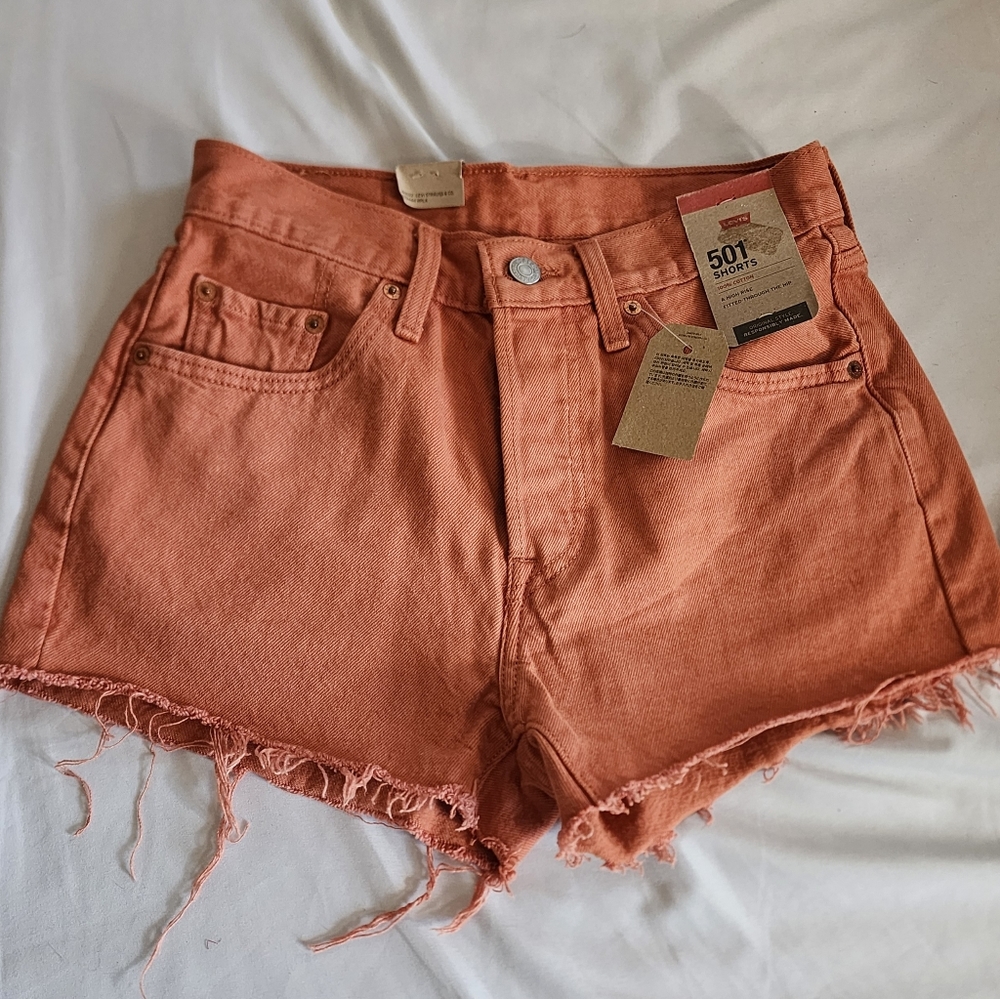 Levis 501 button fly jean denim shorts  high rise  sz 25 / 0 nwt